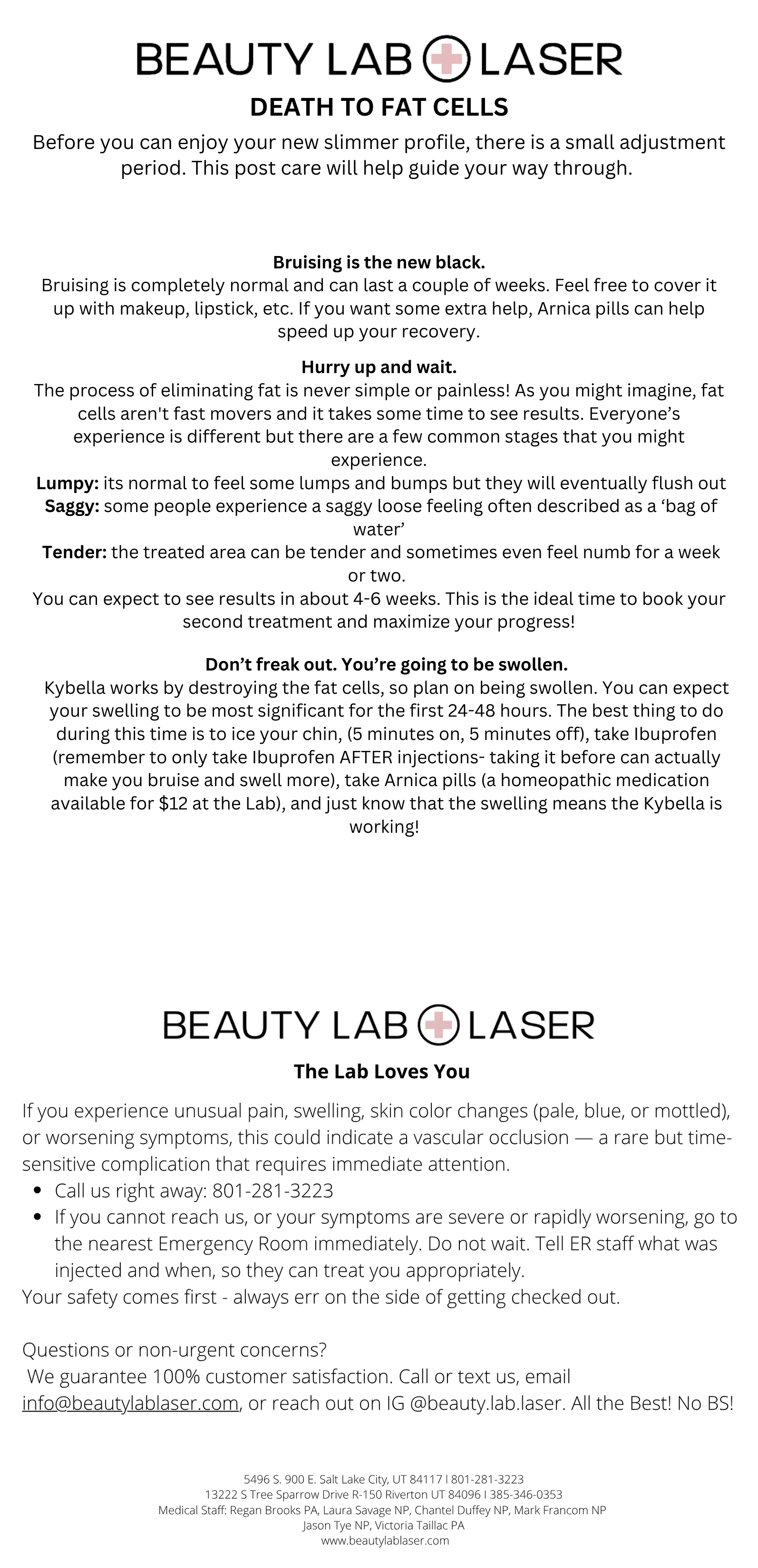 Beauty Lab + Laser Fat Dissolving post-care combined instruction sheet