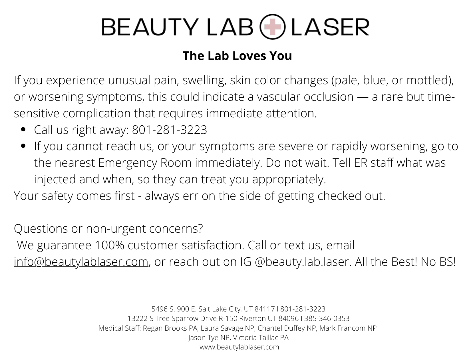 Beauty Lab + Laser Tox post-care instruction sheet page 2