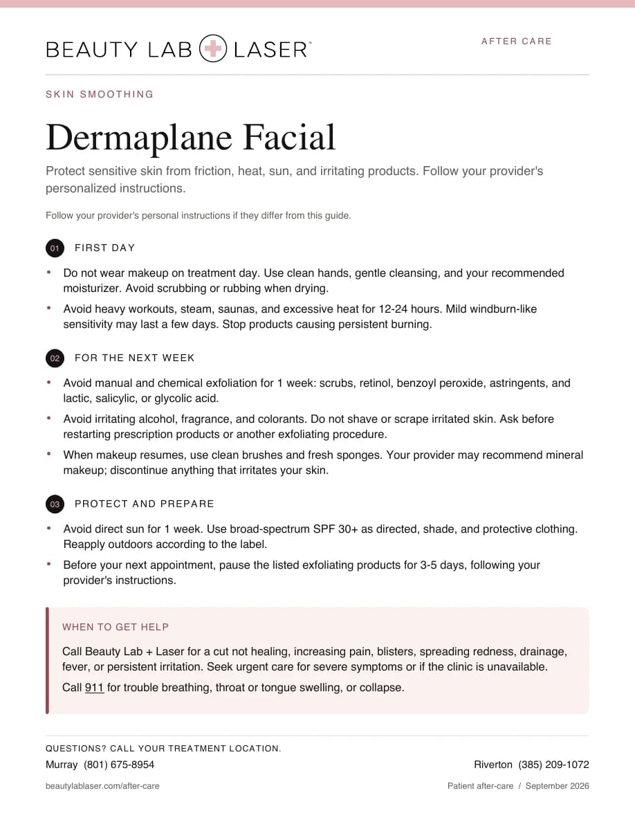 Dermaplane Facial After-Care Instructions PDF cover