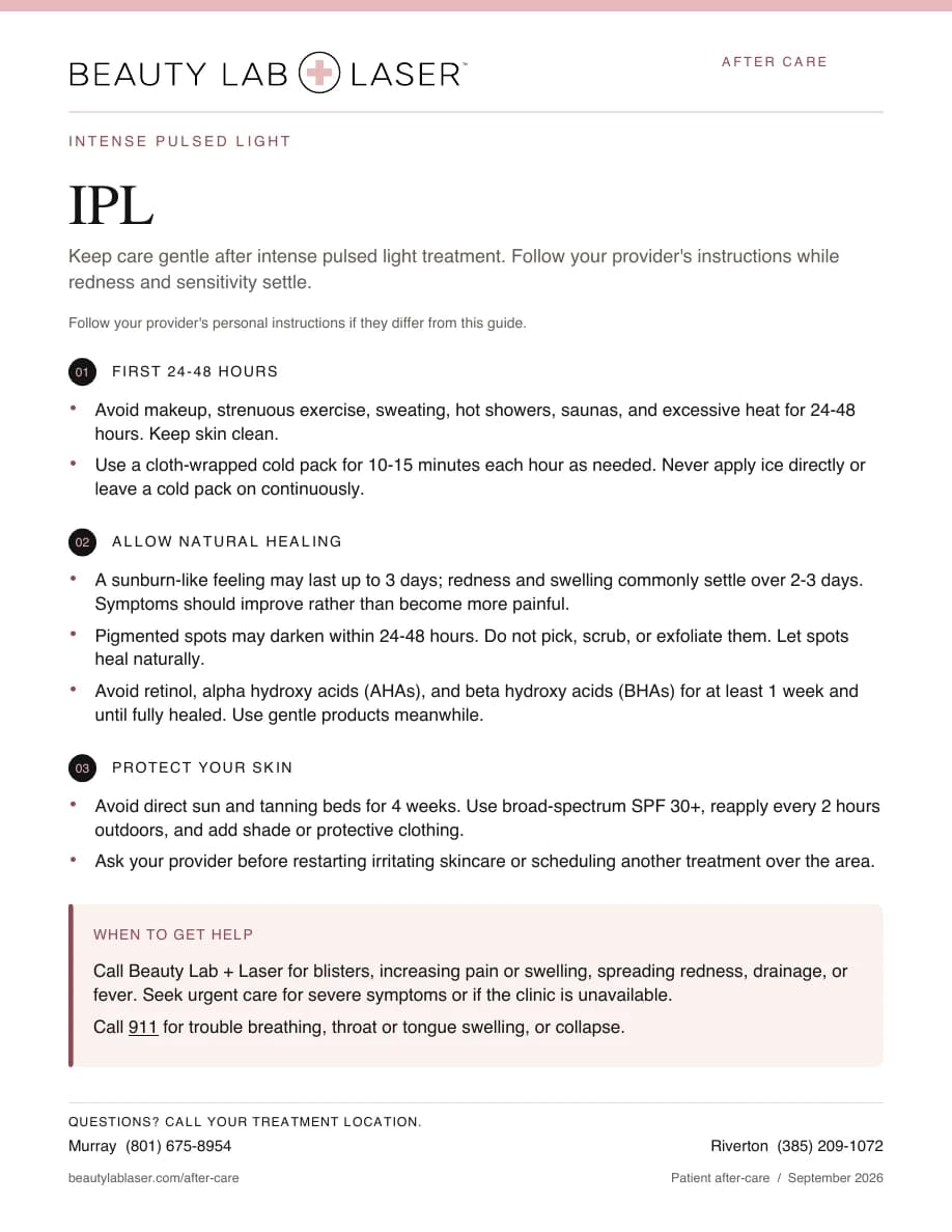 IPL Post-Care Instructions PDF cover