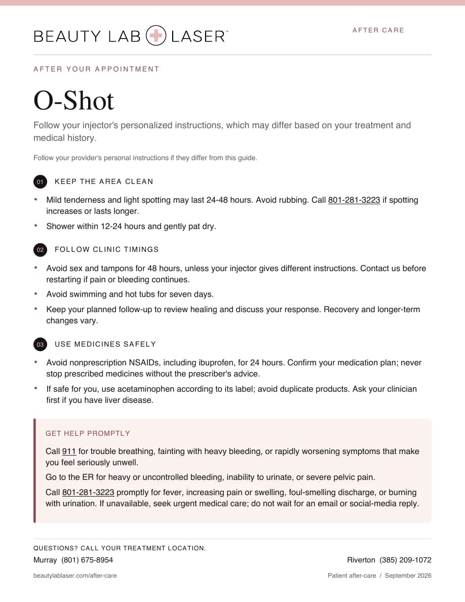 O-Shot Post-Care Instructions PDF cover