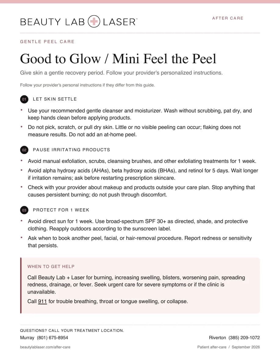 Good To Glow Mini Feel The Peel After-Care Instructions PDF cover