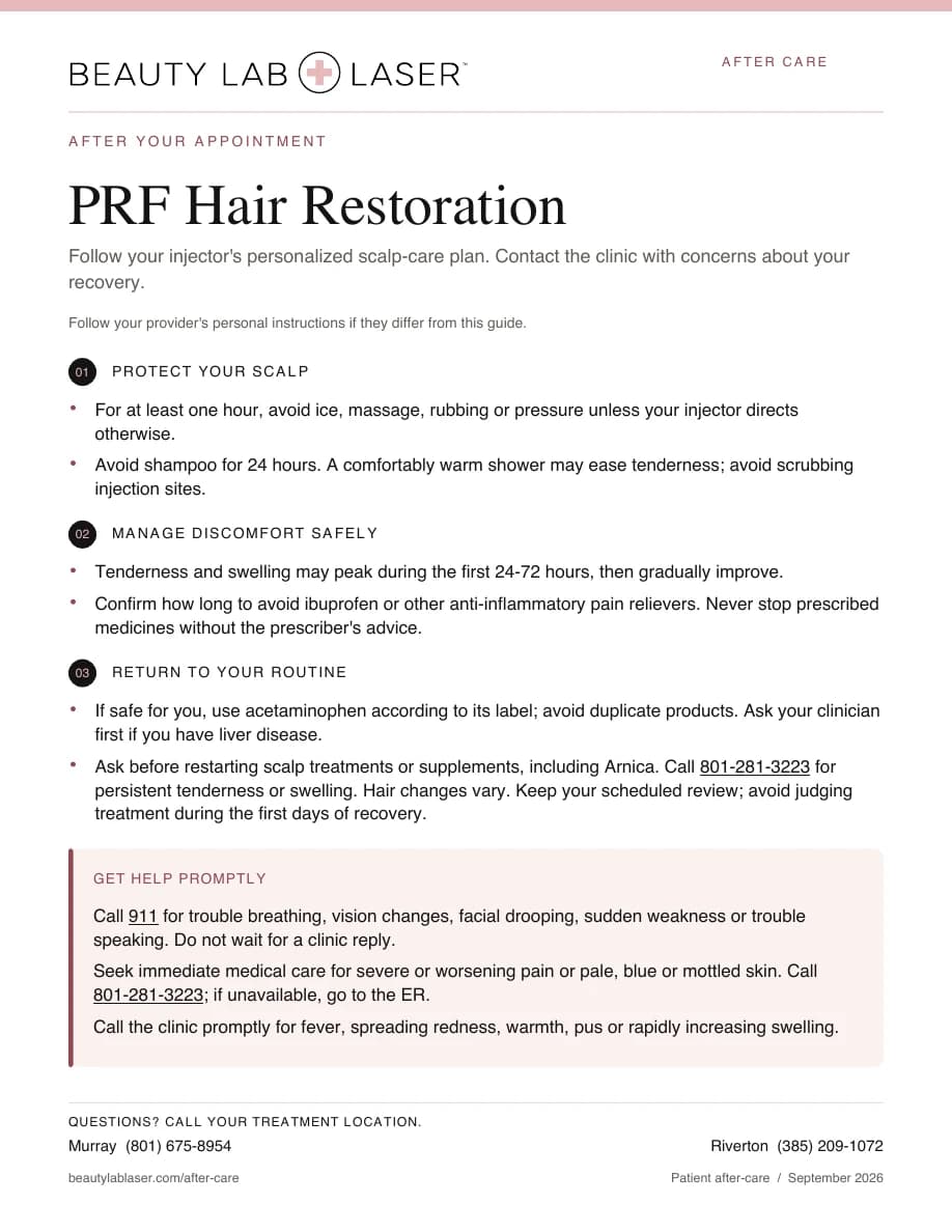 PRF Hair Restoration Post-Care Instructions PDF cover