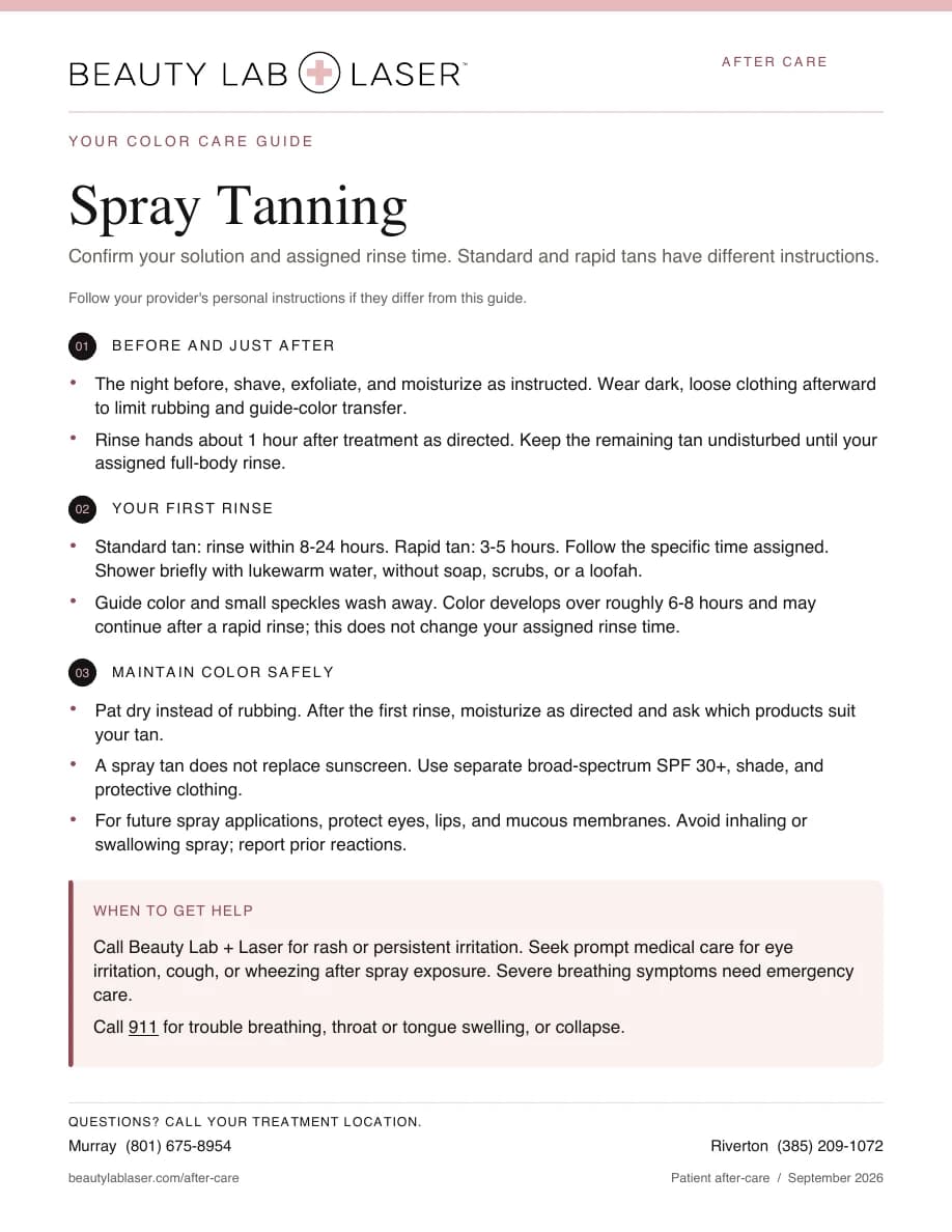 Spray Tan After-Care Instructions PDF cover