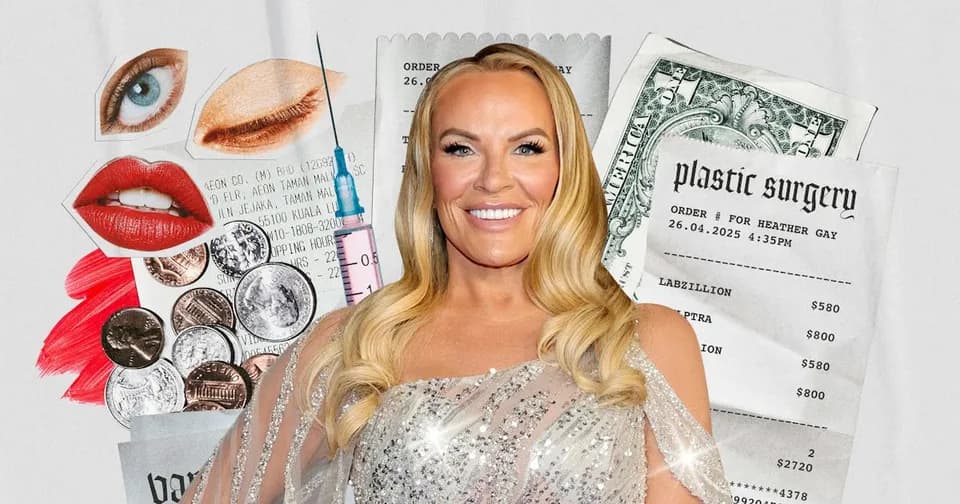 Bustle’s article artwork featuring Heather Gay with beauty and spending imagery.