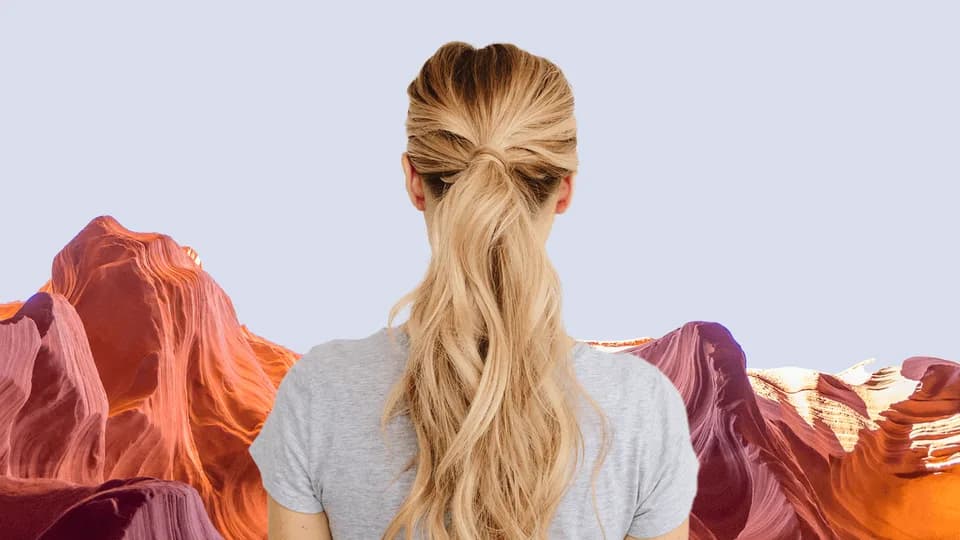 Glamour’s Utah beauty illustration with a blonde ponytail and red rock formations.