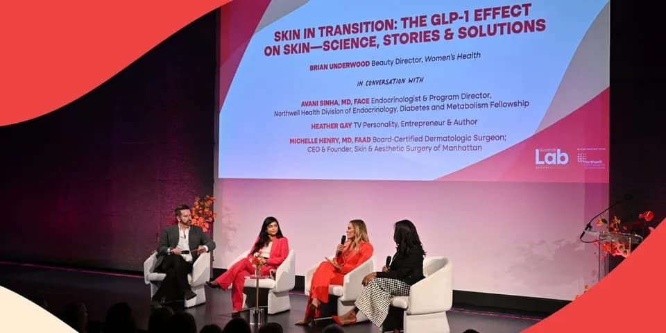 Heather Gay speaking on a Women’s Health panel about skin and GLP-1s.